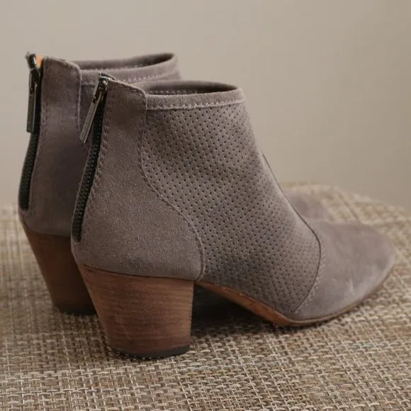 Aquatalia Women's Heeled Perforated Booties Boots Size 7.5 Leather Taupe Tan