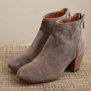 Aquatalia Women's Heeled Perforated Booties Boots Size 7.5 Leather Taupe Tan
