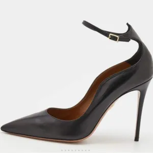 Aquazzura Black Stiletto Heels with Ankle Strap, Women’s Size 38 Italy