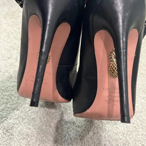 Aquazzura Black Stiletto Heels with Ankle Strap, Women’s Size 38 Italy
