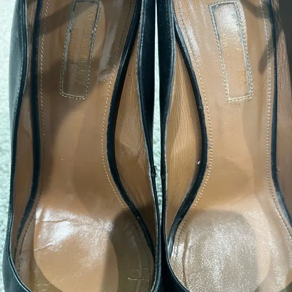 Aquazzura Black Stiletto Heels with Ankle Strap, Women’s Size 38 Italy