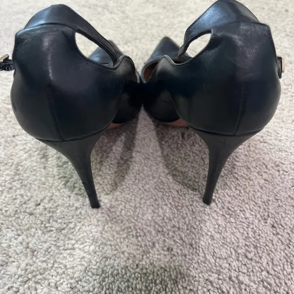 Aquazzura Black Stiletto Heels with Ankle Strap, Women’s Size 38 Italy
