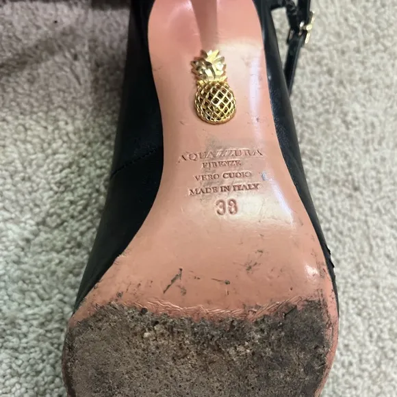 Aquazzura Black Stiletto Heels with Ankle Strap, Women’s Size 38 Italy