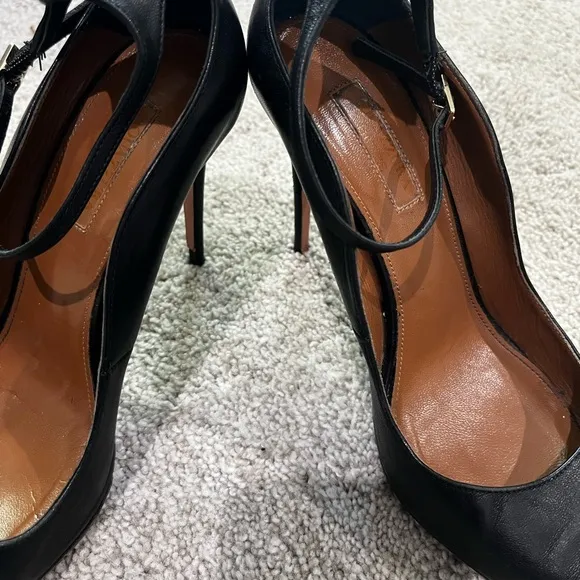 Aquazzura Black Stiletto Heels with Ankle Strap, Women’s Size 38 Italy