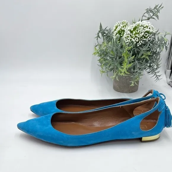 Aquazzura Forever Marilyn Turquoise Ballet Flats Designer Suede Sz 40.5/10-10.5