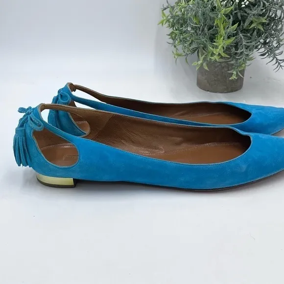 Aquazzura Forever Marilyn Turquoise Ballet Flats Designer Suede Sz 40.5/10-10.5
