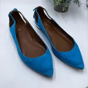 Aquazzura Forever Marilyn Turquoise Ballet Flats Designer Suede Sz 40.5/10-10.5