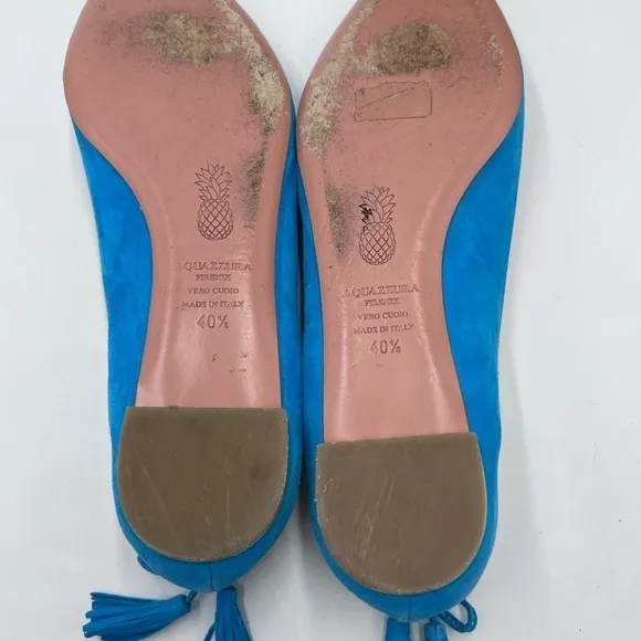 Aquazzura Forever Marilyn Turquoise Ballet Flats Designer Suede Sz 40.5/10-10.5