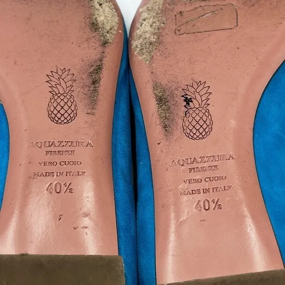 Aquazzura Forever Marilyn Turquoise Ballet Flats Designer Suede Sz 40.5/10-10.5