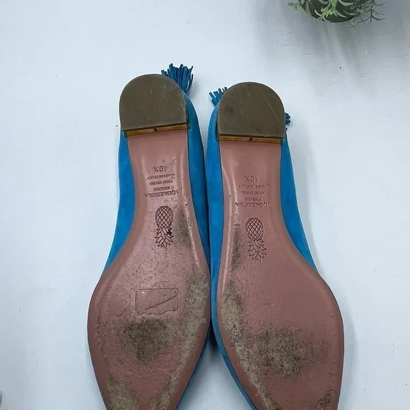 Aquazzura Forever Marilyn Turquoise Ballet Flats Designer Suede Sz 40.5/10-10.5