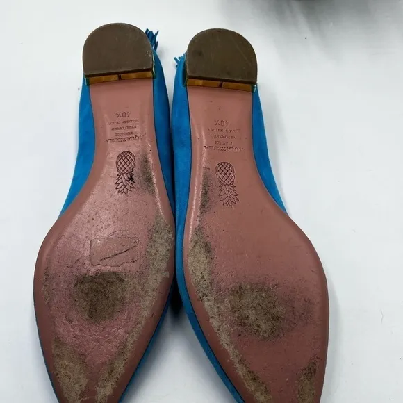 Aquazzura Forever Marilyn Turquoise Ballet Flats Designer Suede Sz 40.5/10-10.5