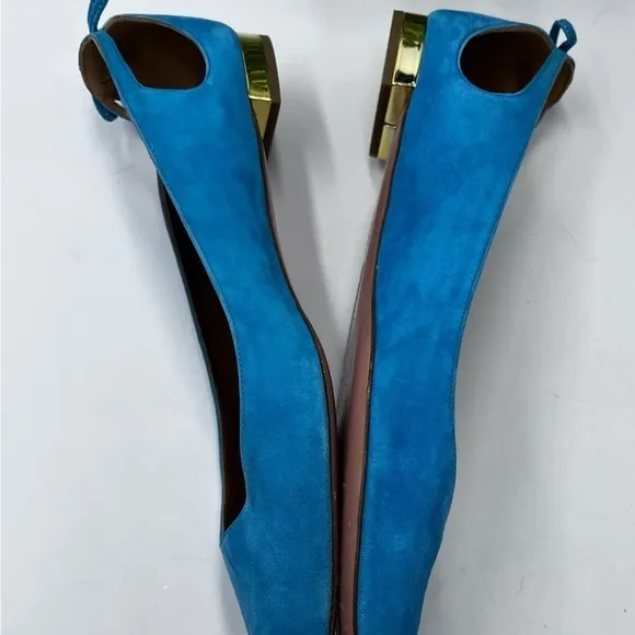 Aquazzura Forever Marilyn Turquoise Ballet Flats Designer Suede Sz 40.5/10-10.5