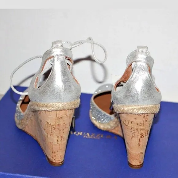 Aquazzura Palm Beach Metallic Glitter Espadrille Wedge Sandals US 5.5(35.5) $595