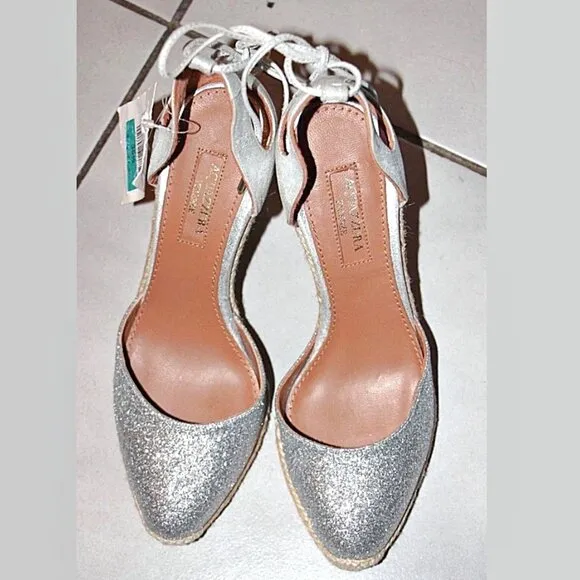 Aquazzura Palm Beach Metallic Glitter Espadrille Wedge Sandals US 5.5(35.5) $595