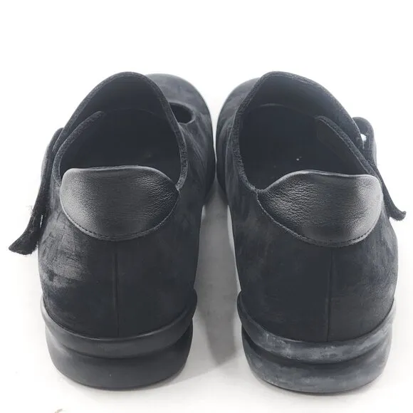 ARCHE Black Nubuck Leather Mary Jane Flats