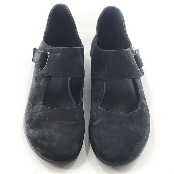 ARCHE Black Nubuck Leather Mary Jane Flats