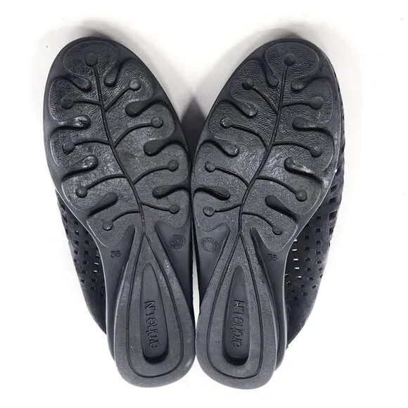 ARCHE Black Nubuck Leather Perforated Flats Zip