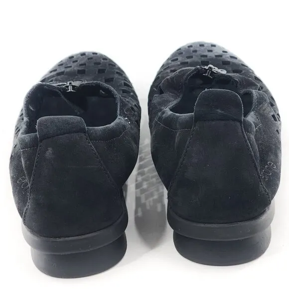 ARCHE Black Nubuck Leather Perforated Flats Zip