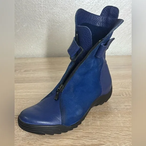 Arche Women's 36US 5.5Kings Blue Leather/Suede Flat Ankle Booties