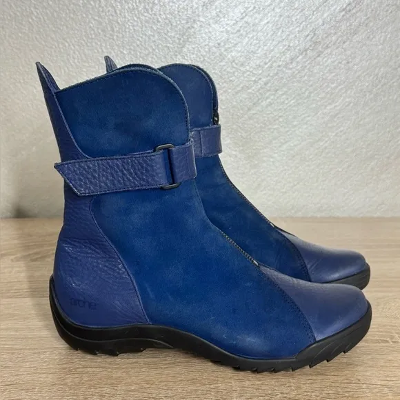 Arche Women's 36US 5.5Kings Blue Leather/Suede Flat Ankle Booties