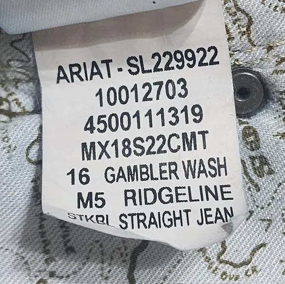 Ariat Gambler M5 Straight Stackable Midrise Jeans 34/36