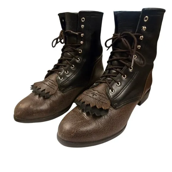 Ariat Lace Up Cowboy Boots Ropers Black Brown Mens 9 Western Shoes Lacers Lace