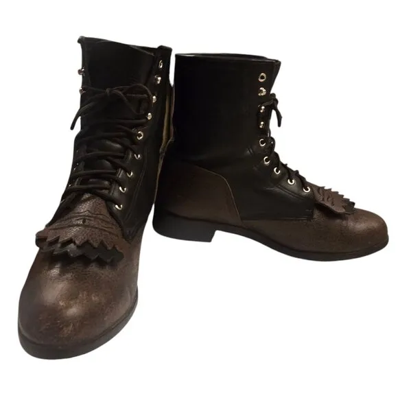 Ariat Lace Up Cowboy Boots Ropers Black Brown Mens 9 Western Shoes Lacers Lace