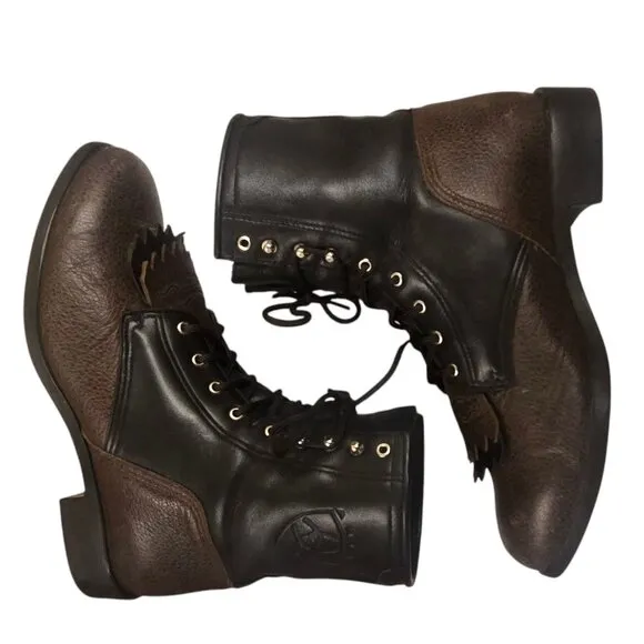 Ariat Lace Up Cowboy Boots Ropers Black Brown Mens 9 Western Shoes Lacers Lace