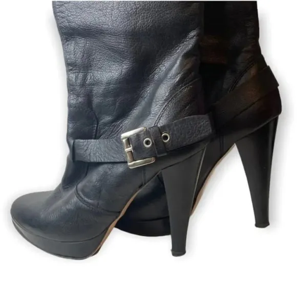 Arnold Churgin Black Leather Knee High Heeled Boots