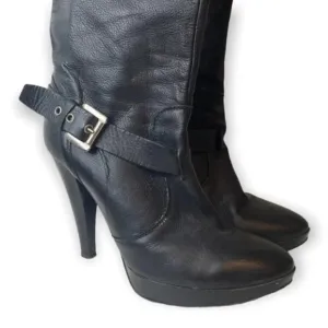 Arnold Churgin Black Leather Knee High Heeled Boots