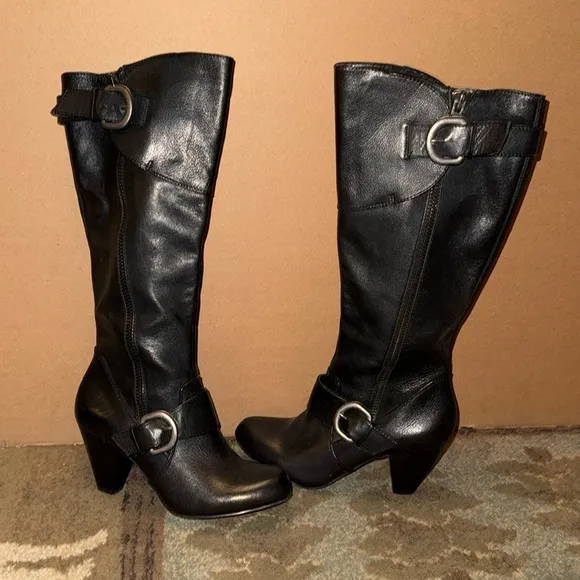 ARTURO CHAING LEATHER TALL HEELED DRESS BOOTS BUCKLE ZIPS SZ 10 retail $199