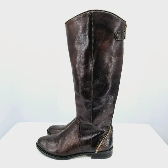 Arturo Chiang Falicity Tall Knee Boots 7.5 M Brown Leather Snakeskin Gold Zipper