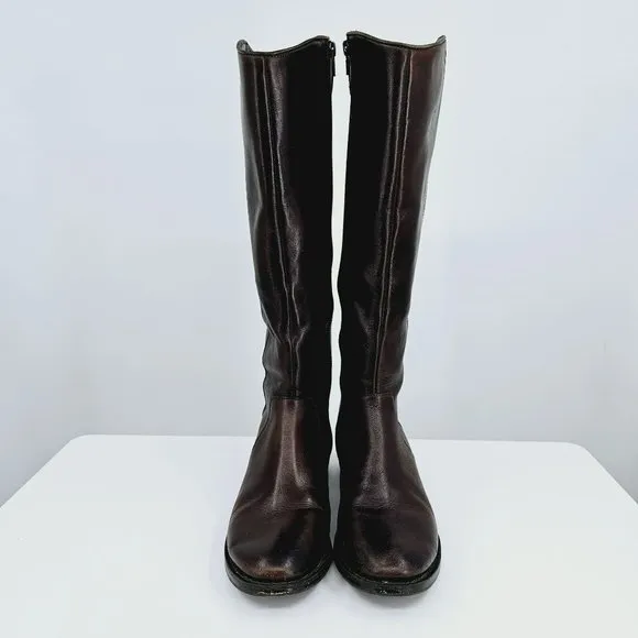 Arturo Chiang Falicity Tall Knee Boots 7.5 M Brown Leather Snakeskin Gold Zipper