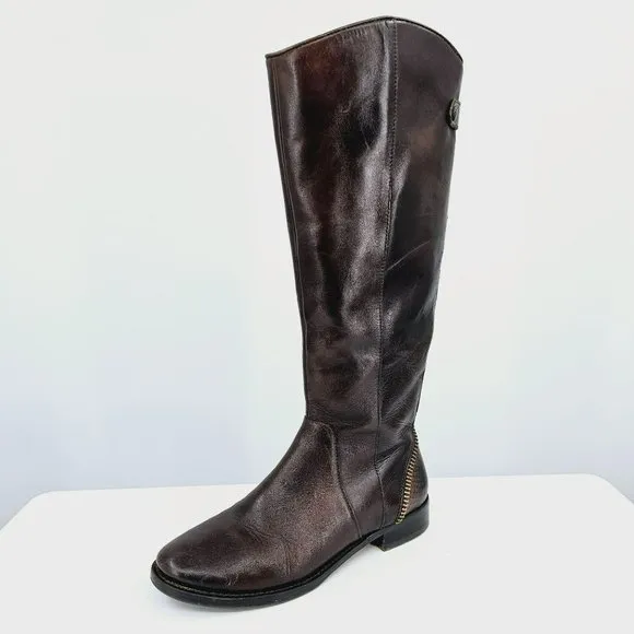 Arturo Chiang Falicity Tall Knee Boots 7.5 M Brown Leather Snakeskin Gold Zipper