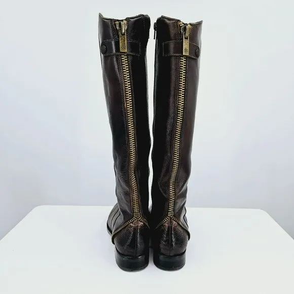 Arturo Chiang Falicity Tall Knee Boots 7.5 M Brown Leather Snakeskin Gold Zipper