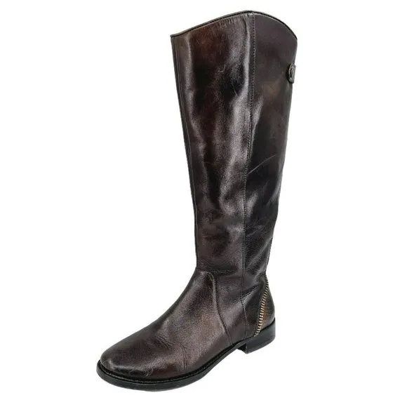 Arturo Chiang Falicity Tall Knee Boots 7.5 M Brown Leather Snakeskin Gold Zipper