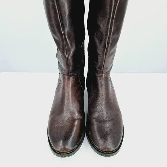 Arturo Chiang Falicity Tall Knee Boots 7.5 M Brown Leather Snakeskin Gold Zipper