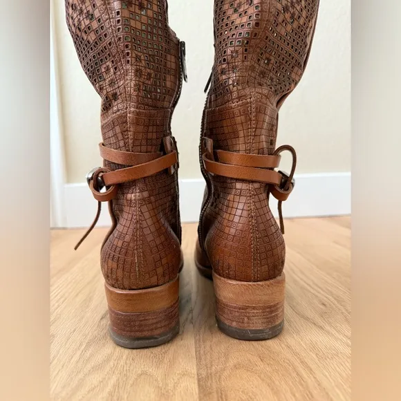 A.S. 98 Gene Boho Brown Leather Perforated Knee High Boots Size EU 37 | US 6.5-7