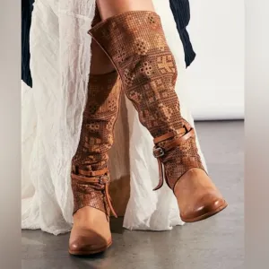 A.S. 98 Gene Boho Brown Leather Perforated Knee High Boots Size EU 37 | US 6.5-7