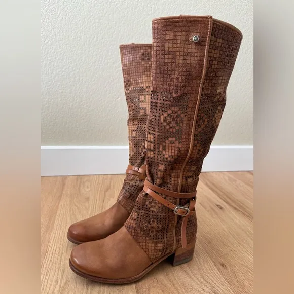 A.S. 98 Gene Boho Brown Leather Perforated Knee High Boots Size EU 37 | US 6.5-7