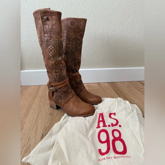 A.S. 98 Gene Boho Brown Leather Perforated Knee High Boots Size EU 37 | US 6.5-7