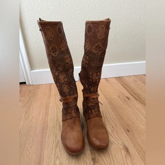 A.S. 98 Gene Boho Brown Leather Perforated Knee High Boots Size EU 37 | US 6.5-7