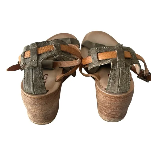 A.S.98 Green and Tan Wedge Sandals with Adjustable Straps Size:39