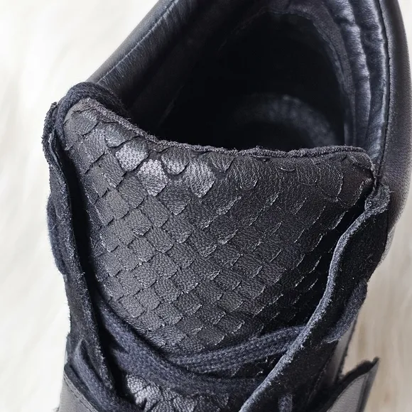 ASH Limited Black Suede Leather Hi-Top Sneakers Wedge Python Look Shoes Size 41