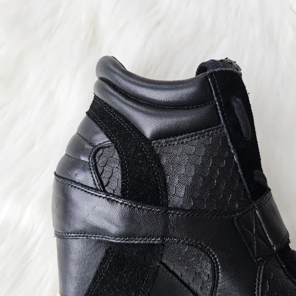 ASH Limited Black Suede Leather Hi-Top Sneakers Wedge Python Look Shoes Size 41