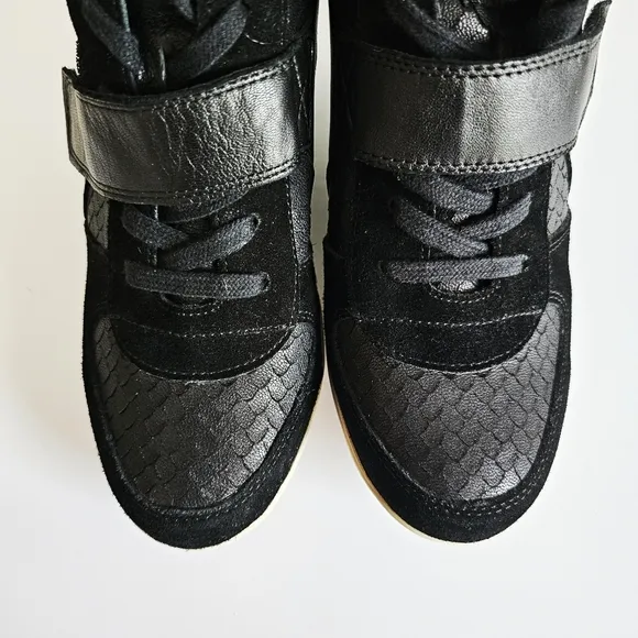 ASH Limited Black Suede Leather Hi-Top Sneakers Wedge Python Look Shoes Size 41