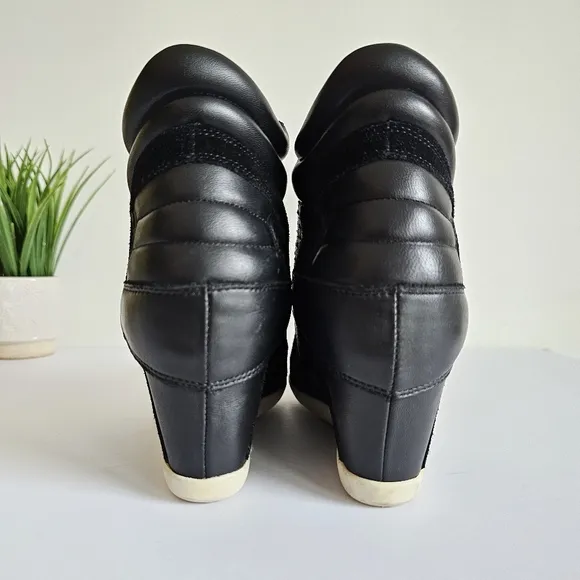 ASH Limited Black Suede Leather Hi-Top Sneakers Wedge Python Look Shoes Size 41