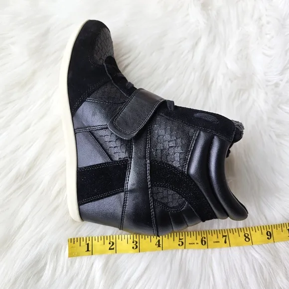 ASH Limited Black Suede Leather Hi-Top Sneakers Wedge Python Look Shoes Size 41