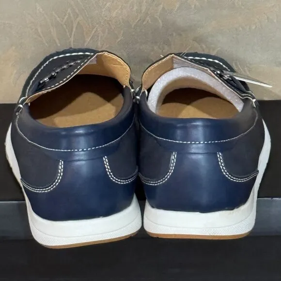 Aston Marc Crosby Blue Moccasin Vegan Leather Loafers White Sole Slip-Ons 10 NWB