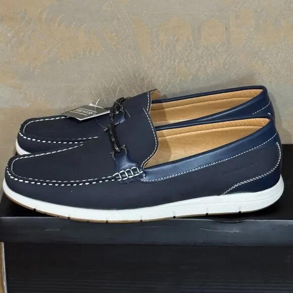 Aston Marc Crosby Blue Moccasin Vegan Leather Loafers White Sole Slip-Ons 10 NWB